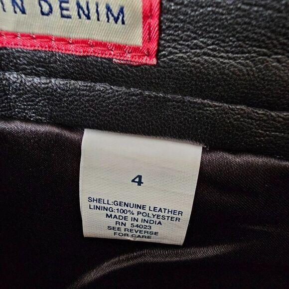 EUC AMAZING VINTAGE OLD NAVY BLUE JEANS GENUINE LEATHER STRAIGHT PANTS SIZE 4 - Picture 14 of 16